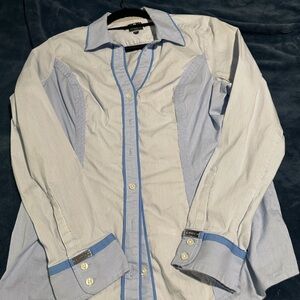Women’s Size L “The Essential Shirt” Express Blue and White Striped Shirt